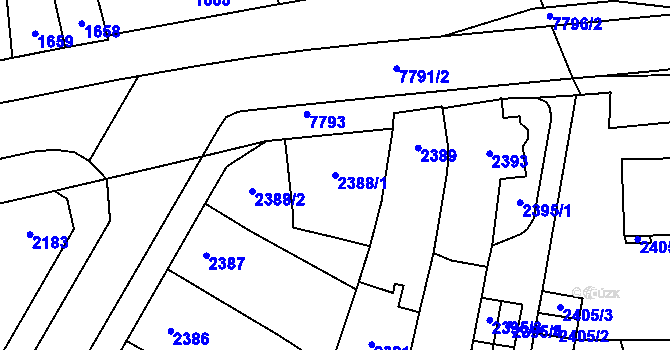Parcela st. 2388/1 v KÚ Prostějov, Katastrální mapa