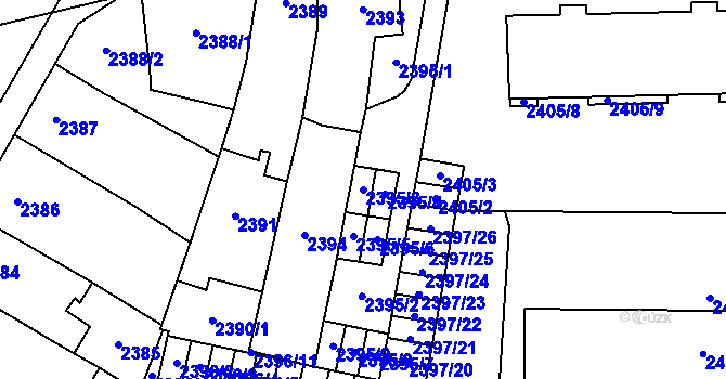Parcela st. 2395/3 v KÚ Prostějov, Katastrální mapa