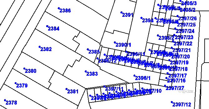 Parcela st. 2396/2 v KÚ Prostějov, Katastrální mapa