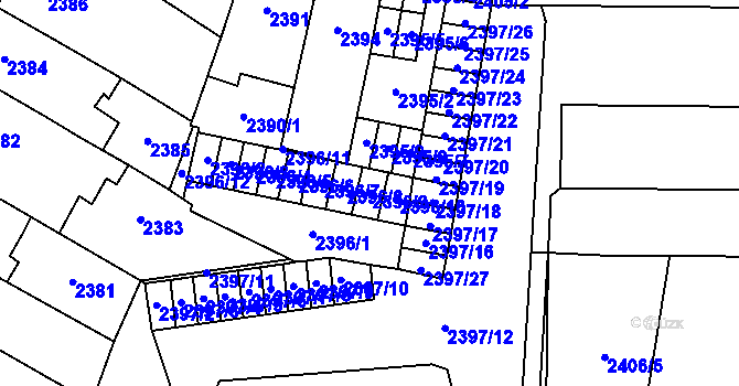 Parcela st. 2396/9 v KÚ Prostějov, Katastrální mapa