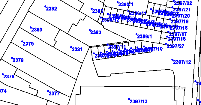 Parcela st. 2397/3 v KÚ Prostějov, Katastrální mapa