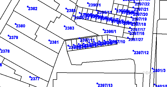 Parcela st. 2397/5 v KÚ Prostějov, Katastrální mapa