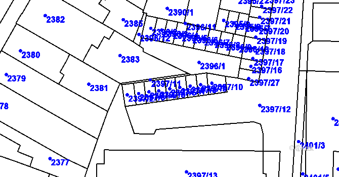 Parcela st. 2397/6 v KÚ Prostějov, Katastrální mapa