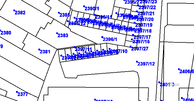 Parcela st. 2397/8 v KÚ Prostějov, Katastrální mapa