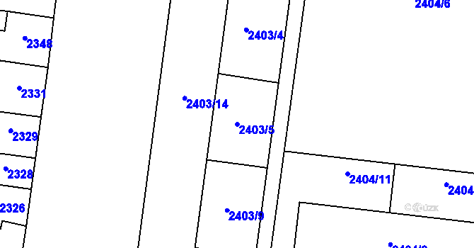Parcela st. 2403/5 v KÚ Prostějov, Katastrální mapa