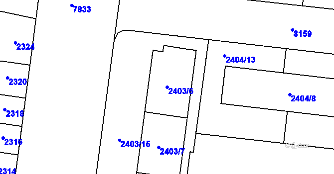 Parcela st. 2403/6 v KÚ Prostějov, Katastrální mapa