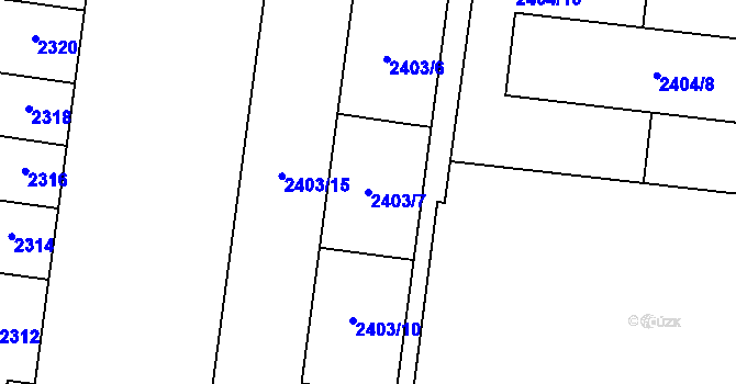 Parcela st. 2403/7 v KÚ Prostějov, Katastrální mapa
