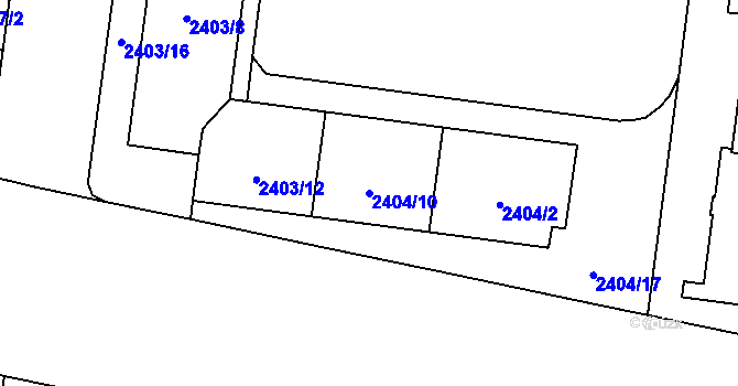 Parcela st. 2404/10 v KÚ Prostějov, Katastrální mapa