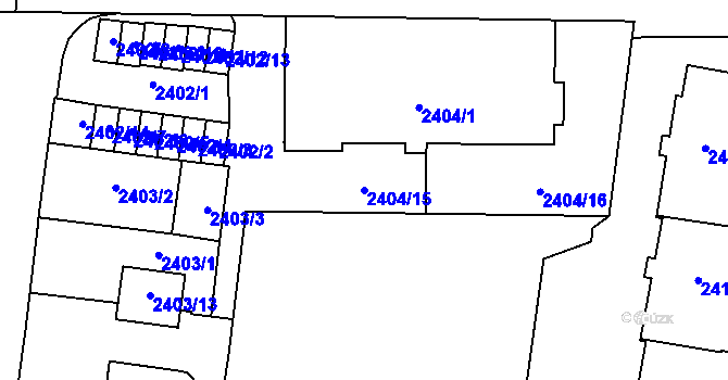 Parcela st. 2404/15 v KÚ Prostějov, Katastrální mapa