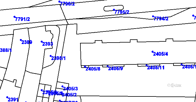 Parcela st. 2405/4 v KÚ Prostějov, Katastrální mapa