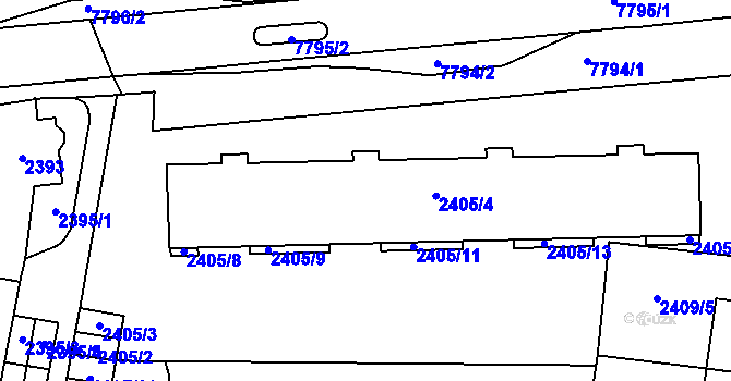 Parcela st. 2405/5 v KÚ Prostějov, Katastrální mapa