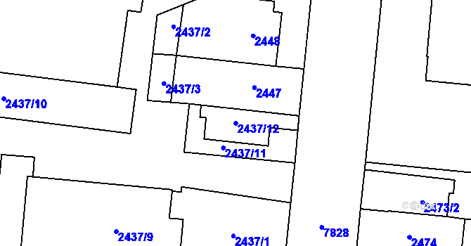 Parcela st. 2437/12 v KÚ Prostějov, Katastrální mapa
