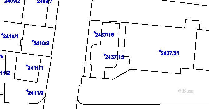 Parcela st. 2437/15 v KÚ Prostějov, Katastrální mapa