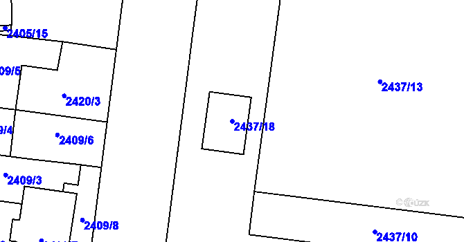 Parcela st. 2437/18 v KÚ Prostějov, Katastrální mapa