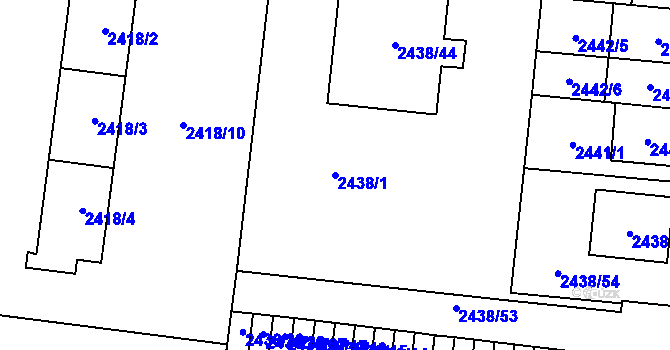 Parcela st. 2438/1 v KÚ Prostějov, Katastrální mapa