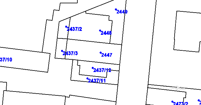 Parcela st. 2447 v KÚ Prostějov, Katastrální mapa