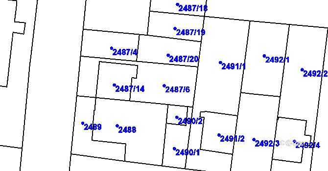 Parcela st. 2487/6 v KÚ Prostějov, Katastrální mapa