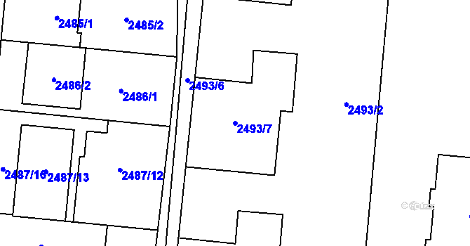 Parcela st. 2493/7 v KÚ Prostějov, Katastrální mapa