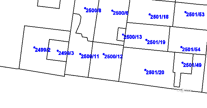 Parcela st. 2500/12 v KÚ Prostějov, Katastrální mapa