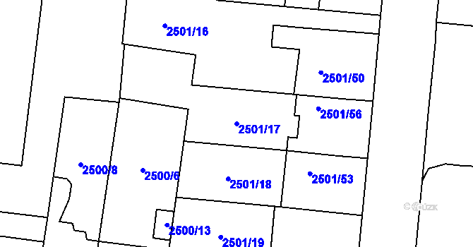 Parcela st. 2501/17 v KÚ Prostějov, Katastrální mapa
