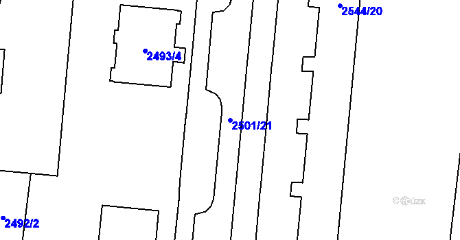 Parcela st. 2501/21 v KÚ Prostějov, Katastrální mapa