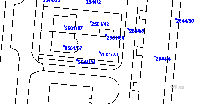 Parcela st. 2501/23 v KÚ Prostějov, Katastrální mapa