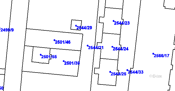 Parcela st. 2544/21 v KÚ Prostějov, Katastrální mapa