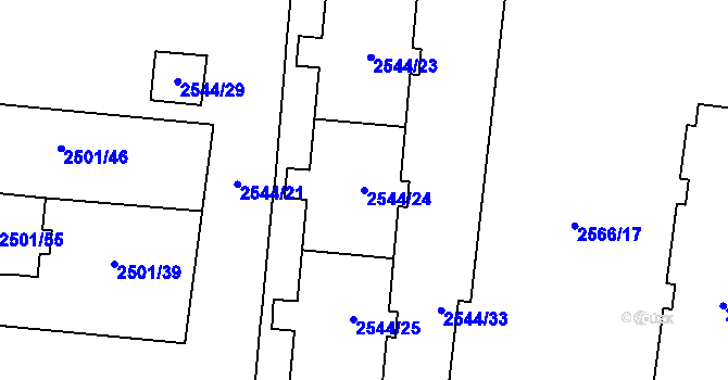 Parcela st. 2544/24 v KÚ Prostějov, Katastrální mapa