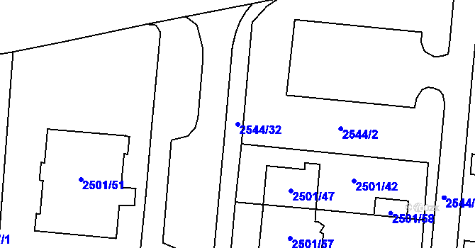 Parcela st. 2544/32 v KÚ Prostějov, Katastrální mapa