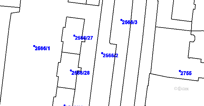 Parcela st. 2566/2 v KÚ Prostějov, Katastrální mapa