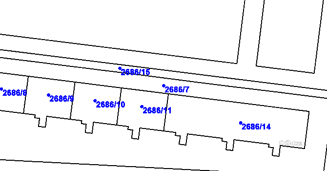 Parcela st. 2686/7 v KÚ Prostějov, Katastrální mapa