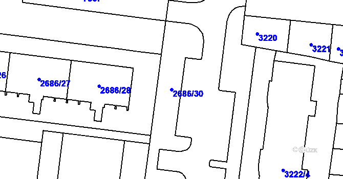 Parcela st. 2686/30 v KÚ Prostějov, Katastrální mapa