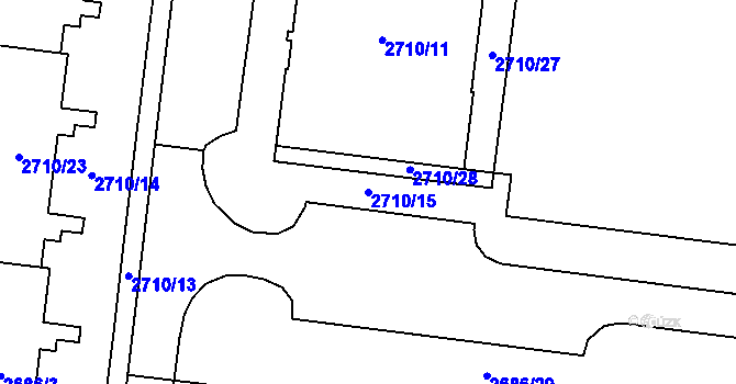 Parcela st. 2710/15 v KÚ Prostějov, Katastrální mapa