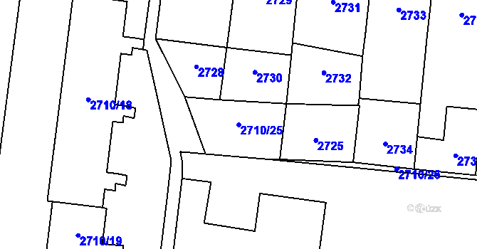 Parcela st. 2710/25 v KÚ Prostějov, Katastrální mapa