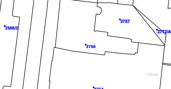Parcela st. 2755 v KÚ Prostějov, Katastrální mapa