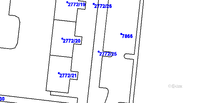 Parcela st. 2772/25 v KÚ Prostějov, Katastrální mapa