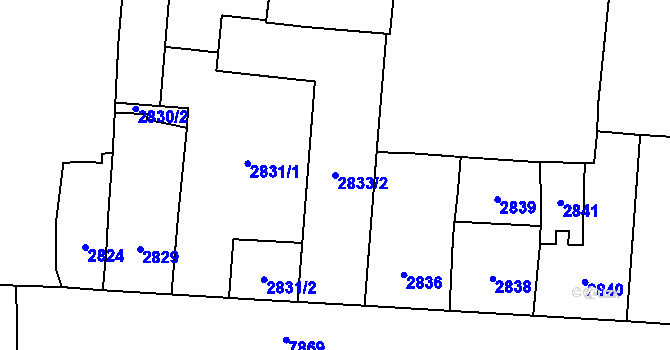 Parcela st. 2833/2 v KÚ Prostějov, Katastrální mapa