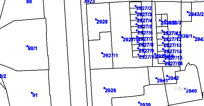 Parcela st. 2927/1 v KÚ Prostějov, Katastrální mapa