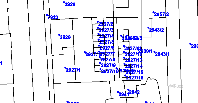 Parcela st. 2927/7 v KÚ Prostějov, Katastrální mapa