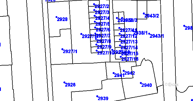 Parcela st. 2927/10 v KÚ Prostějov, Katastrální mapa