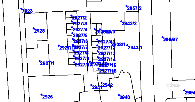 Parcela st. 2927/13 v KÚ Prostějov, Katastrální mapa