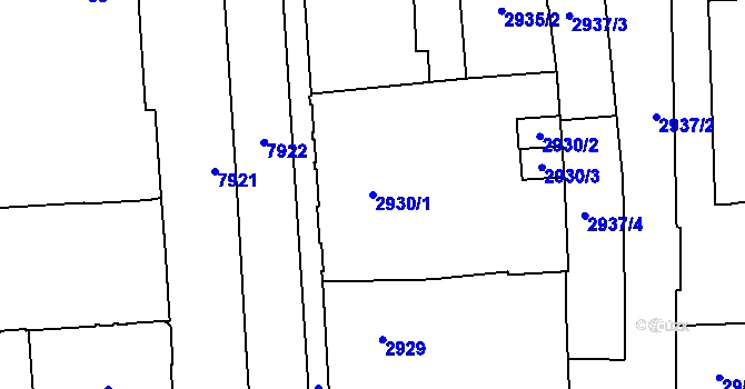 Parcela st. 2930/1 v KÚ Prostějov, Katastrální mapa