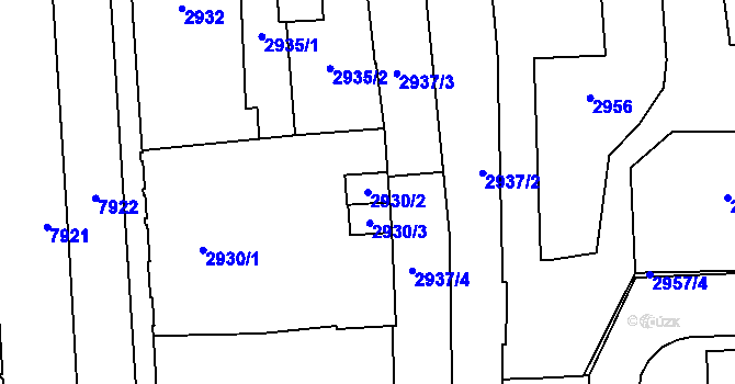 Parcela st. 2930/2 v KÚ Prostějov, Katastrální mapa