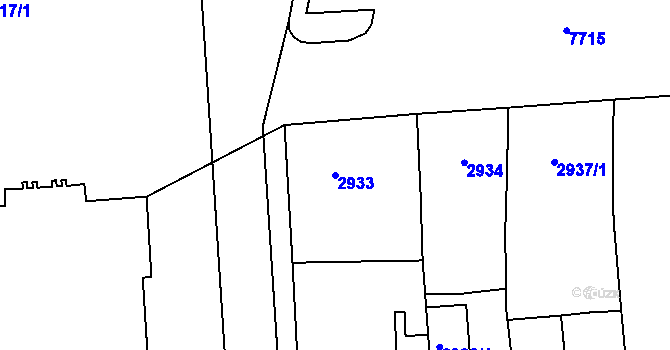 Parcela st. 2933 v KÚ Prostějov, Katastrální mapa