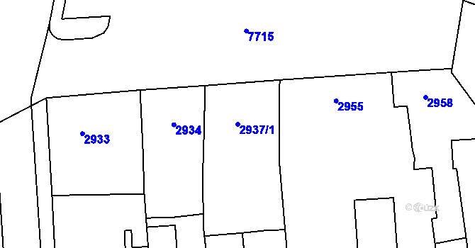 Parcela st. 2937/1 v KÚ Prostějov, Katastrální mapa