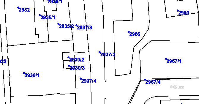 Parcela st. 2937/2 v KÚ Prostějov, Katastrální mapa