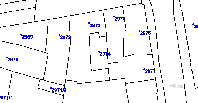 Parcela st. 2974 v KÚ Prostějov, Katastrální mapa
