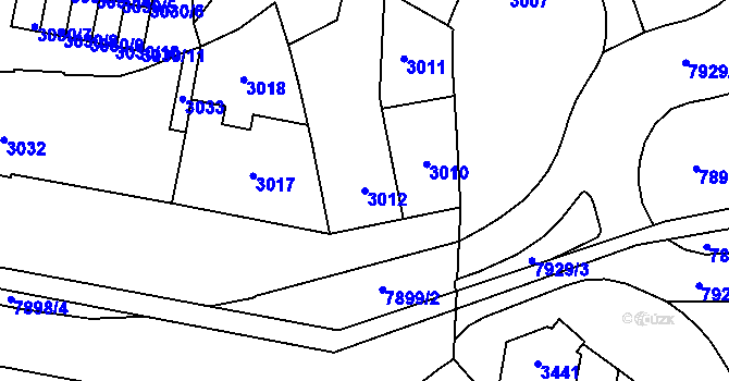 Parcela st. 3012 v KÚ Prostějov, Katastrální mapa