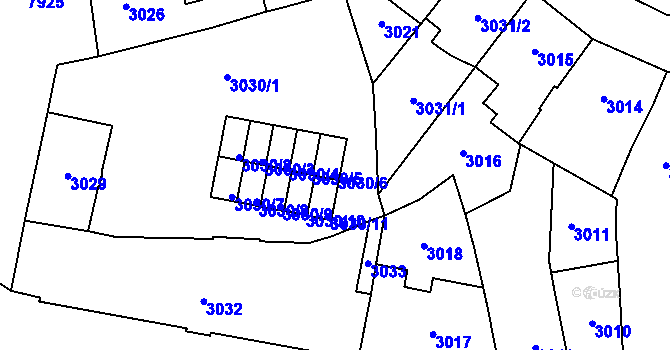 Parcela st. 3030/6 v KÚ Prostějov, Katastrální mapa