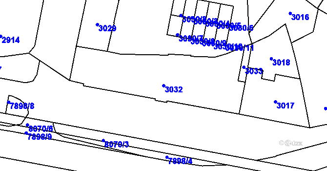 Parcela st. 3032 v KÚ Prostějov, Katastrální mapa